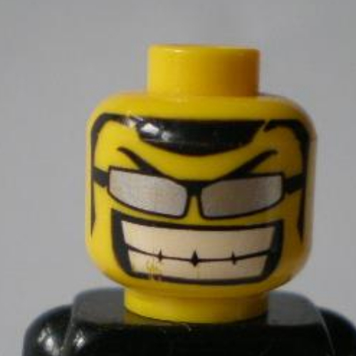 Minifig Head, Glasses with Thin Silver Sunglasses, Big Grin Print [Blocked Open Stud]