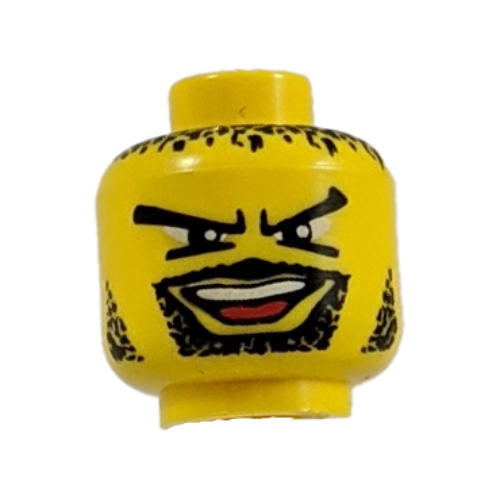 Minifig Head Basketball Player, Moustache Open Mouth, Goatee, V Brow Eyes, Black Hair, Stubble Print