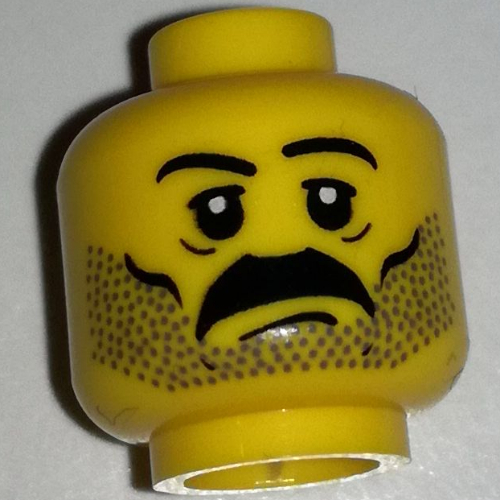 Minifig Head, Moustache and Stubble Print, White Pupils, Eyebrows [Blocked Open Stud]