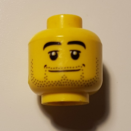 Minifig Head Hockey Player, Beard Stubble Black Eyebrows, Wide Mouth, White Pupils Print [Blocked Open Stud]