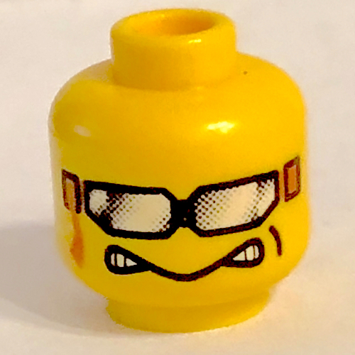 Minifig Head, Silver Sunglasses with Ribbon, Aggravated Grin Print [Blocked Open Stud]