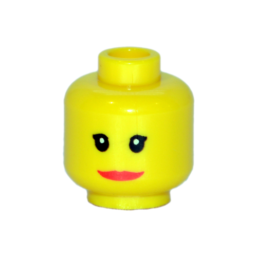 Minifig Head, Red Lips, Wide Smile, Small Eyelashes Print [Blocked Open Stud]