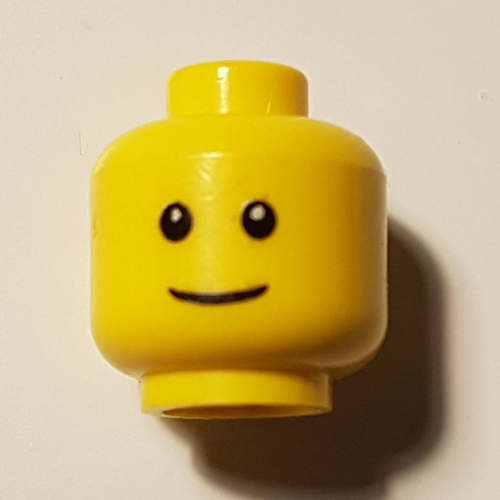 Minifig Head Scientist, Thin Grin, Black Eyes with White Pupils and No Eyebrows Print [Blocked Open Stud]