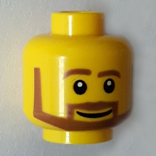 Minifig Head, Beard Brown Angular with White Pupils and Grin Print [Blocked Open Stud]