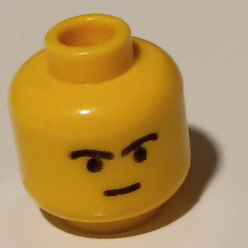 Minifig Head Boba Fett, Straight Small Smile and Black Curved Eyebrows Print