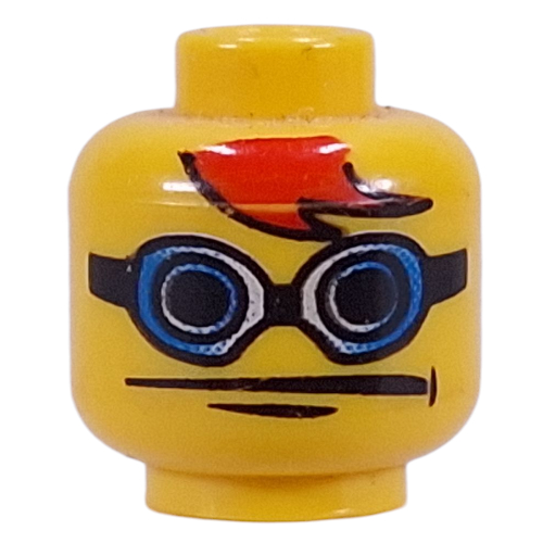 Minifig Head, Glasses with Blue Goggles, Red Bangs Print [Blocked Open Stud]