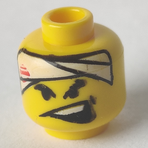 Minifig Head, White Bandage with Blood, Side Open Mouth Print [Blocked Open Stud]