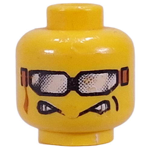 Minifig Head, Silver Sunglasses with Ribbon, Aggravated Grin Print [Blocked Open Stud]