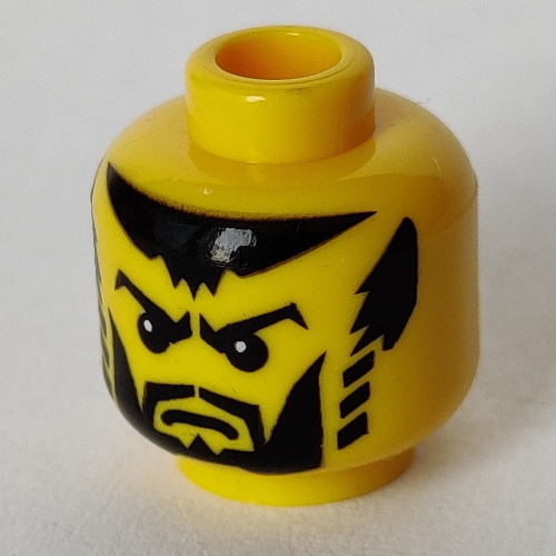 Minifig Head King / Shadow Knight, Beard with Trimmed Chin, Full Cheeks, Striped Sideburns, Scowl Eyebrows, White Pupils Print [Blocked Open Stud]