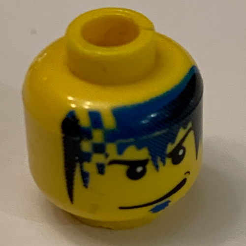 Minifig Head Zed, Smirk, Blue Goatee, Blue and Black Fade and Checks in Hair Print