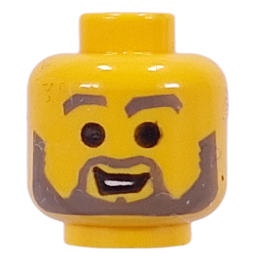 Minifig Head Jedi / Mac, Beard with Raised Gray Eyebrows and Open White Mouth, Black Pupils Print [Blocked Open Stud]