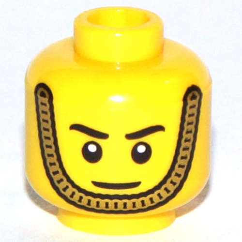 Minifig Head Royal Guard, White Pupils, Gold Chin Strap, and Smile Print