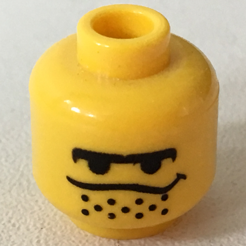 Minifig Head Hockey Player / Basketball Player / Nitro, Unibrows, Stubble under Dipping Mouth Line Print [Blocked Open Stud]