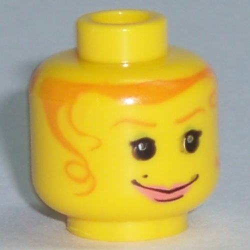 Minifig Head Mary Jane, Dual Sided, Orange Hair, Scared / Smiling Print [Blocked Open Stud]