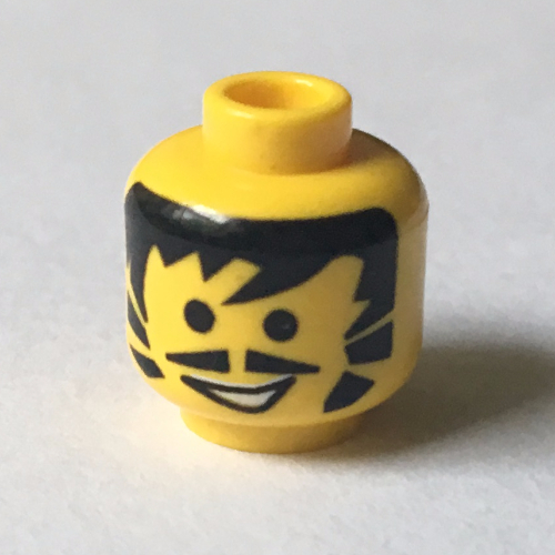Minifig Head Driver, Moustache Pointed, Black Hair and Sideburns, Open Mouth Print [Blocked Open Stud]