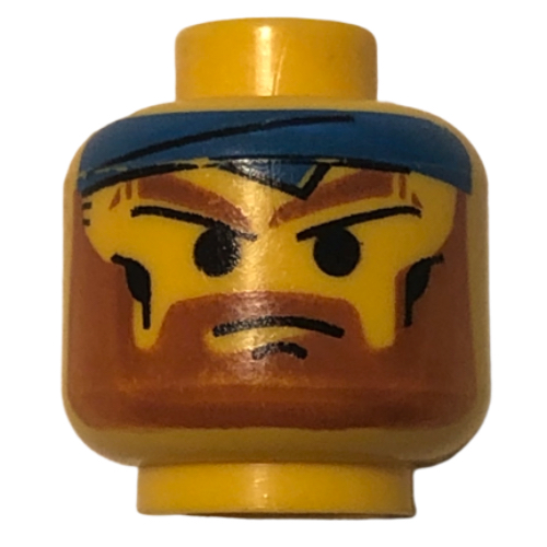 Minifig Head Bandit, Beard with Angry Brown Eyebrows, Moustache and Blue Bandana Print [Blocked Open Stud]