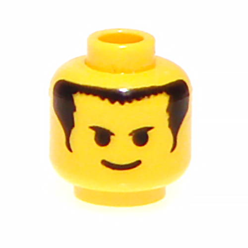 Minifig Head Driver / Soccer Player, Smile, Eyebrows, Short Bangs and Long Hair Print [Blocked Open Stud]