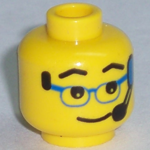 Minifig Head, Blue Glasses and Headset Print [Blocked Open Stud]