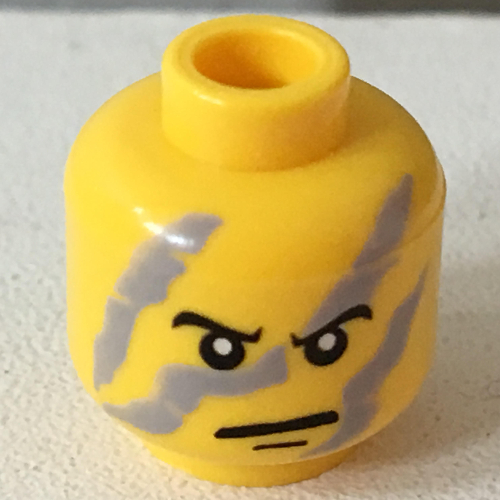 Minifig Head Shadow, Angry Eyebrows and Gray Camouflage Print [Blocked Open Stud]