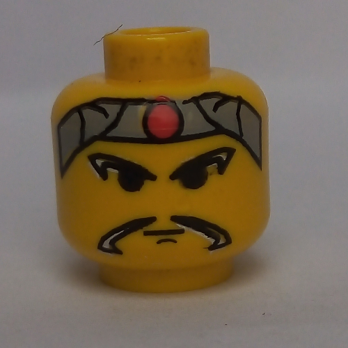 Minifig Head Ninja, Moustache Long, Gray Headband with Red Dot Print [Blocked Open Stud]