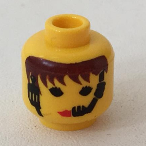 Minifig Head, Red Lips and Headset Print [Blocked Open Stud]
