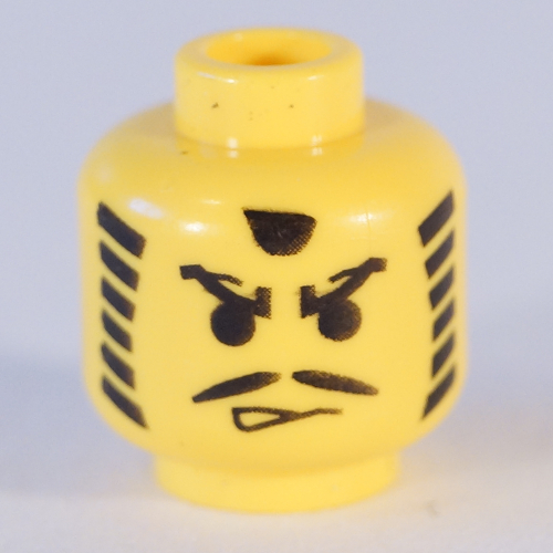 Minifig Head Ninja / Actor, Moustache Angry Eyebrows and Striped Sideburns Print [Blocked Open Stud]