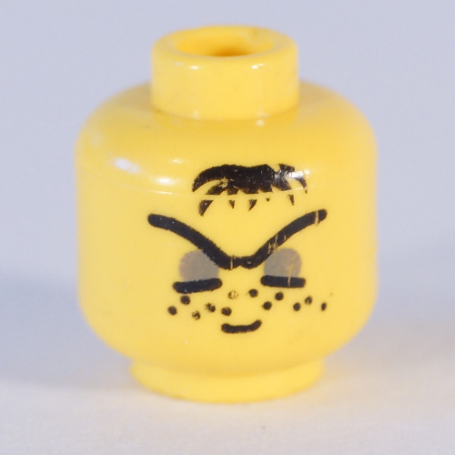 Minifig Head Robber, Gray Eyes and Hair Patch Print [Blocked Open Stud]