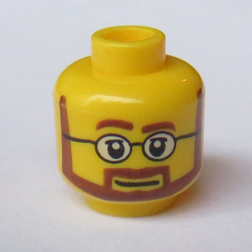 Minifig Head, Neat Brown Beard with White Pupils and Glasses Print [Hollow Stud]