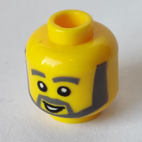 Minifig Head with Thick Gray Eyebrows, Angular Beard, Open White Mouth, White Pupils Print [Hollow Stud]