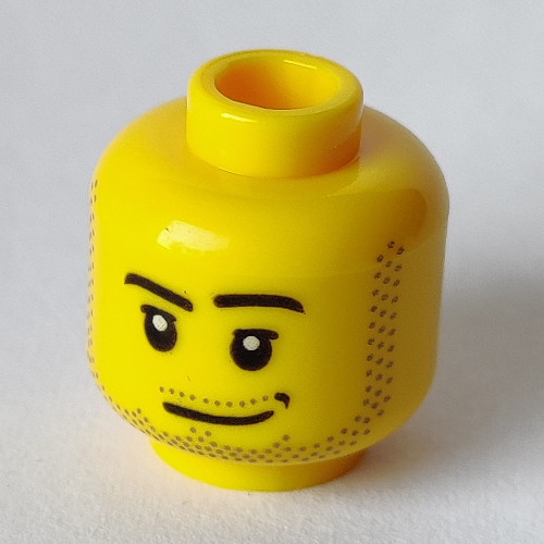 Minifig Head, Smirk, Black Dimple, Stubble Beard and Moustache and Sideburns Print