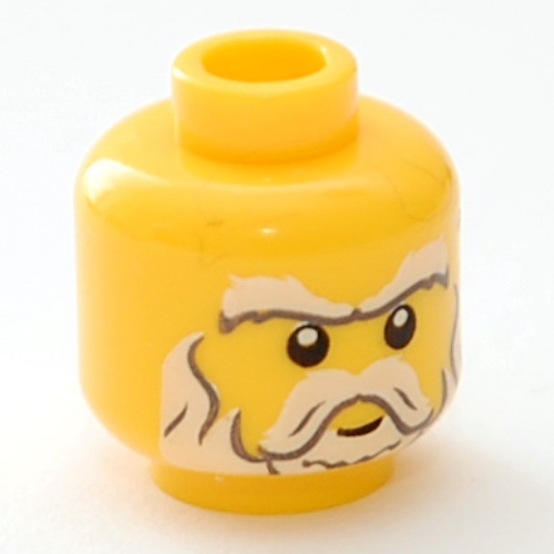 Minifig Head, White Beard, Sideburns, Moustache, Eyebrows and White Pupils Print [Hollow Stud]