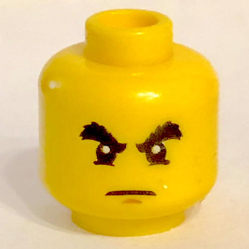 Minifig Head Cole / Vampire / Pirate, Raised Bushy Eyebrows, White Pupils and Chin Dimple Print