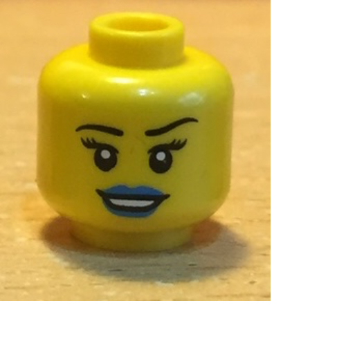 Minifig Head, Eyelashes, Smile with Blue Lips Print [Hollow Stud]