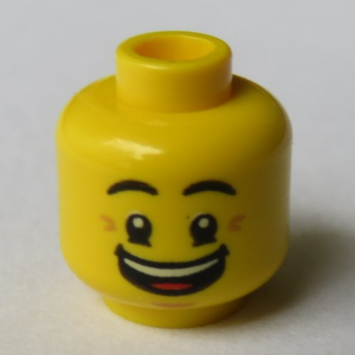 Image of part Minifig Head Ronny, Eyebrows, Crow's Feet, Open Mouth Smile with Corners / Queasy Face with Sweat Drop Print