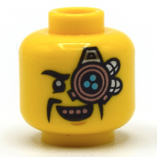 Minifig Head The Mechanic, Monocle with 3 Azure Dots, Big Grin Print