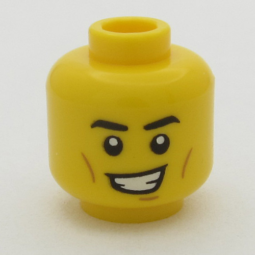 Minifig Head, Eyebrows, Cheeck Lines, Lobsided Grin print