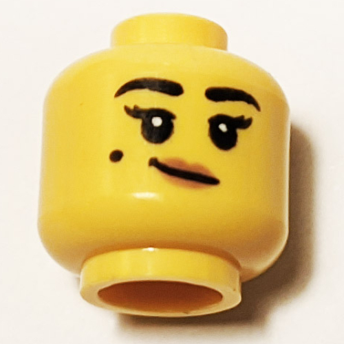 Minifig Head Bird-Watcher, Eyelashes, Beauty Mark, Peach Lips, Open Mouth Smile / Closed Mouth Smirk Print