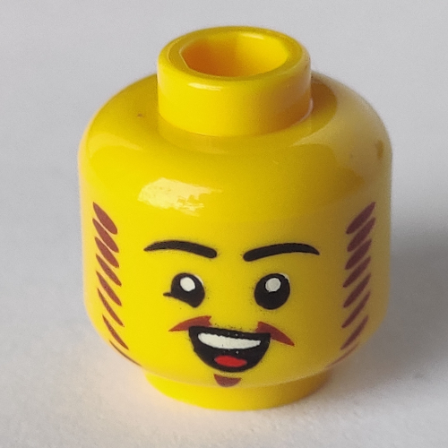 Minifig Head Troubadour, Reddish Brown Moustache, Sideburns, Goatee, Crooked Open Singing Mouth print