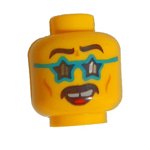 Minifig Head Jacob, Dark Turquoise Glasses, Teeth, Missing Tooth, Mustache, Smile / Scared print