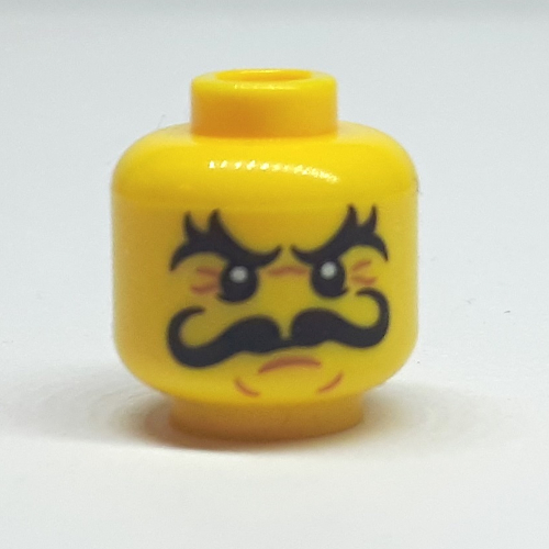 Minifig Head Sky Pirate, Handle Bar Mustache, Thick Eyebrows, Angry Print [Hollow Stud]