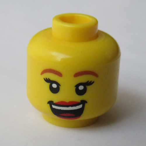 Minifig Head, Eyelashes, Arched Eyebrows, Open Mouth Smile with Teeth and Tongue Print
