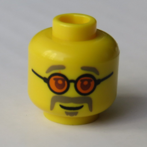 Minifig Head, Glasses with Orange Lenses, Dark Tan Moustache and Eyebrows Print