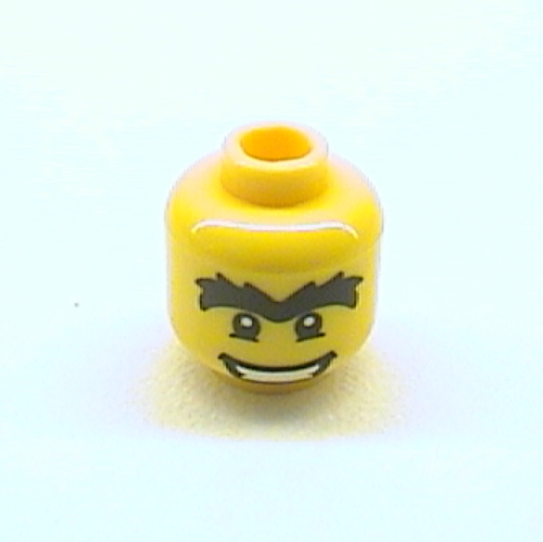Minifig Head Cave Man, Eyes with White Pupil, Thick Unibrow, Wide Mouth Smile Print