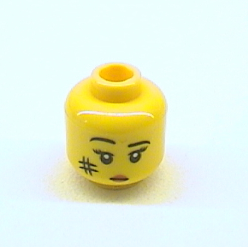 Minifig Head Cavewoman, Eyebrows, Eyelashes, Short Line Mouth with Red Lips, Smudge on Cheek Print