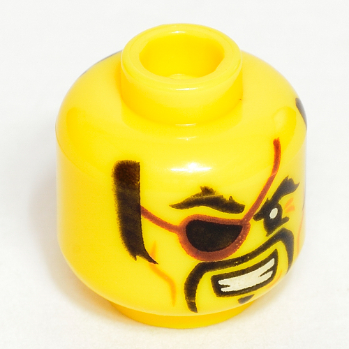 Minifig Head Captain Soto, Dual Side, Eyepatch, Mustache, Ponytail on Back Print [Hollow Stud]