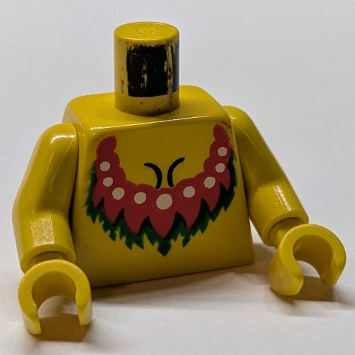 Torso, Bare Chest with Red Lei Print, Yellow Arms and Hands