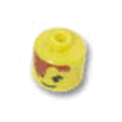 Pen Bead, Round Large, Curved Edges / Cylinder with Minifig Head with Red Hair Print