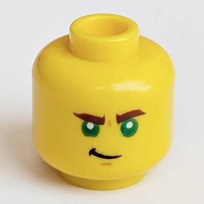 Minifig Head Lloyd, Green Eyes, Reddish Brown Eyebrows, Smirk / Scared Print