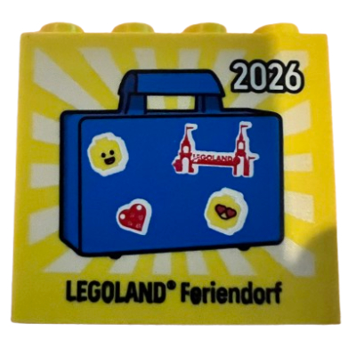 Brick 2 x 4 x 3 with '2026 LEGOLAND Feriendorf', Blue Suitcase print