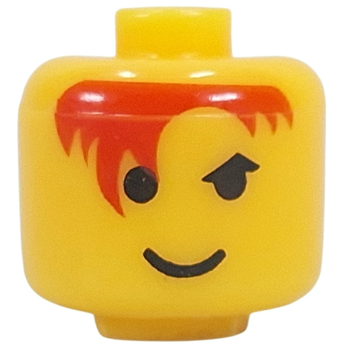 Pen Bead, Round Large, Curved Edges / Cylinder with Minifig Head with Red Hair Print